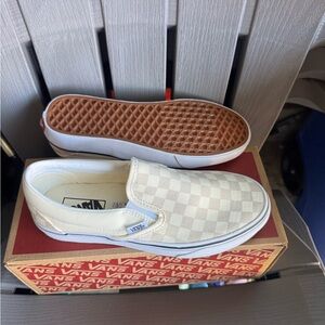 Vans Kids Cream Checkered Slip-On Sneakers